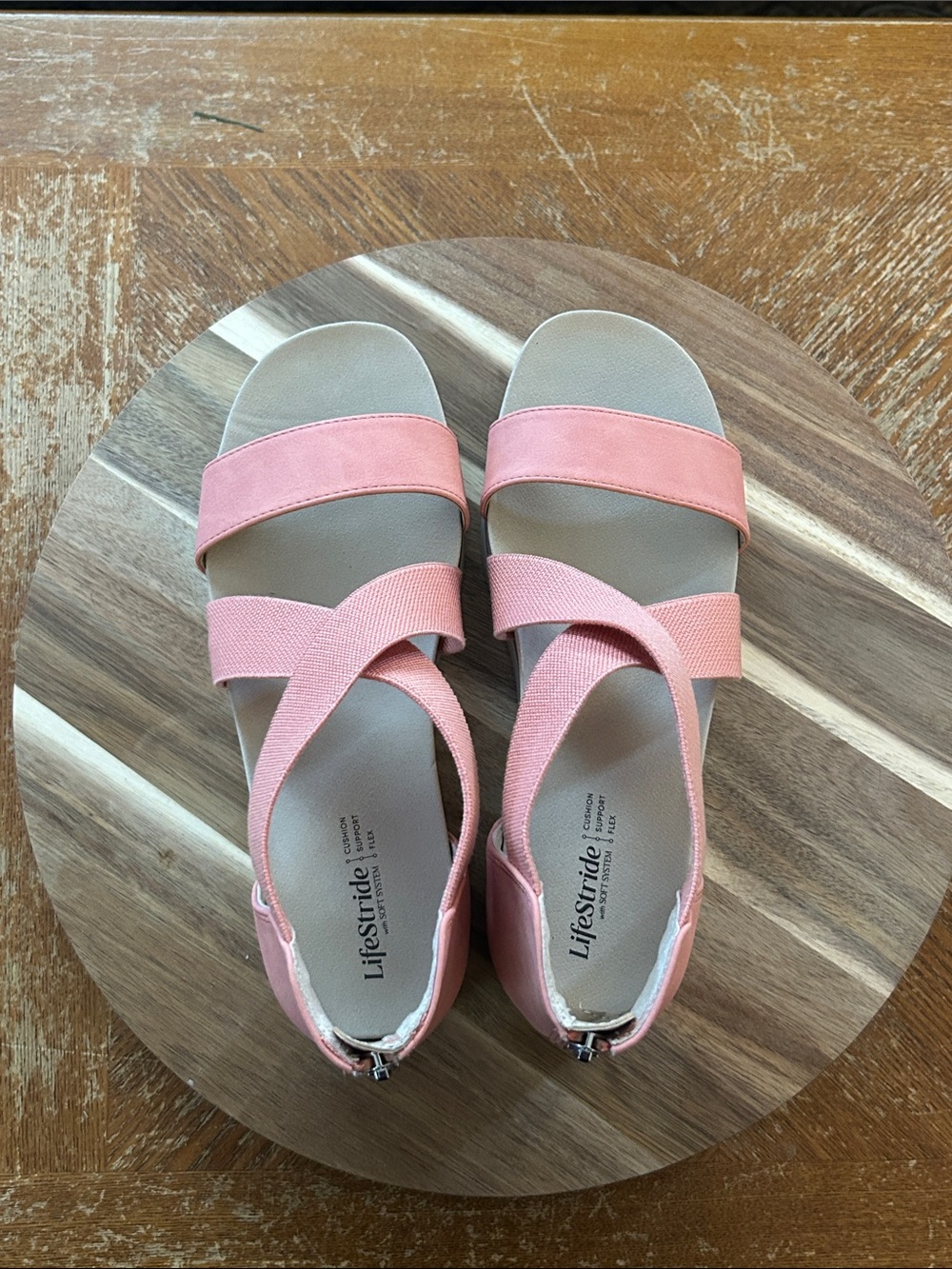Life Stride Coral Pink Elastic Strap Sandals